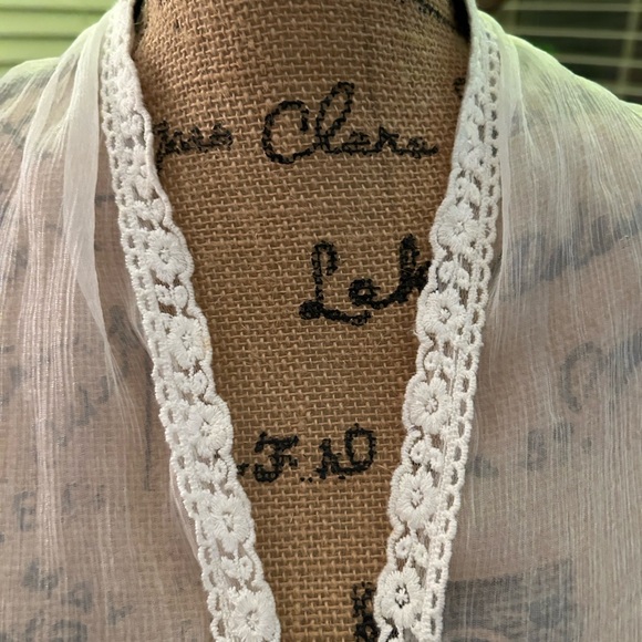 Sheer White Lace Trim Shawl - Picture 3 of 8